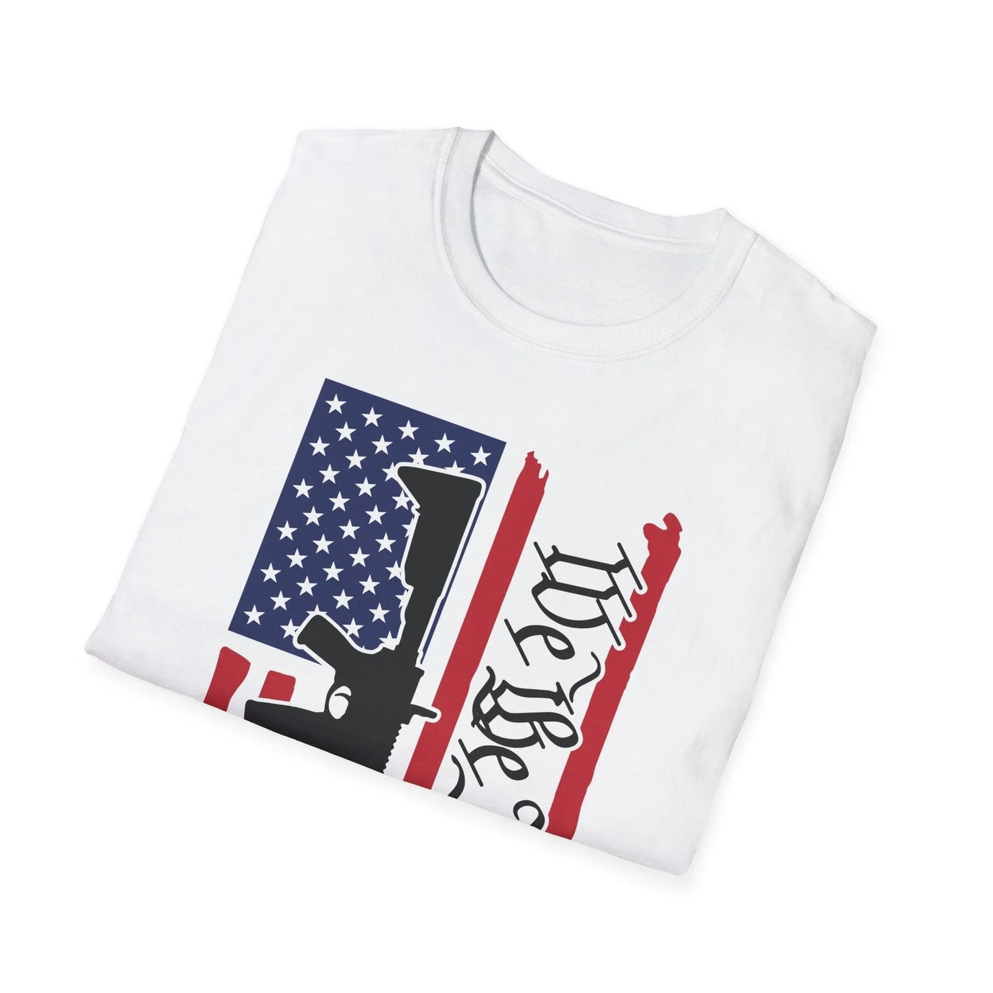 Close-up of distressed vertical American flag print showcasing raw fabric texture and vibrant color details on unisex