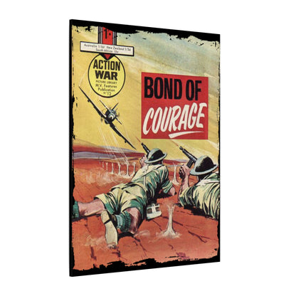 Close-up of the textured canvas surface with visible brushstrokes and vibrant color details of Action War #12 comic book