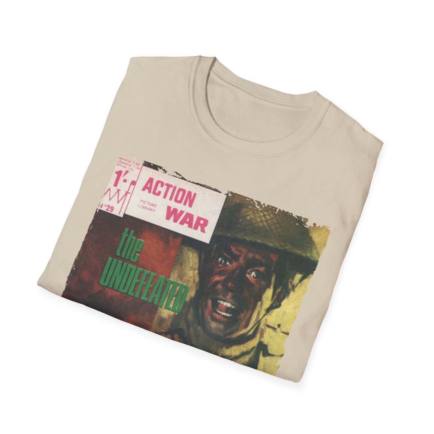 Front neckline detail highlighting soft charcoal color and smooth cotton-poly blend fabric of the unisex relaxed-fit T-shirt.