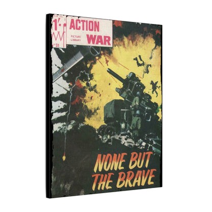 Close-up of the action scene featuring detailed comic illustration and vibrant colors on textured canvas surface