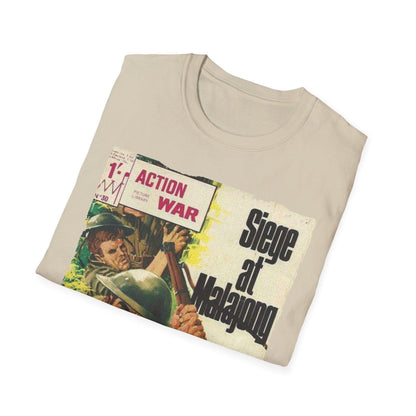 Close-up of the unisex softstyle T-shirt's smooth cotton fabric displaying the relaxed fit and striking navy blue color from