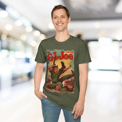 Close-up of the G.I. Joe No.14 T-shirt’s soft crew neckline and smooth fabric texture in vibrant navy color