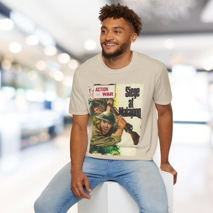 Close-up of the unisex softstyle t-shirt’s neck seam showing double-stitched detail and smooth fabric texture in deep