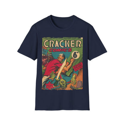 Close-up of the Cracker 1943 T-shirt fabric showing soft, smooth surface and subtle stitching details around the neckline.