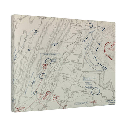 Close-up of canvas texture highlighting detailed brushwork and aged finish in the Battle of McDowell scene, 1862.