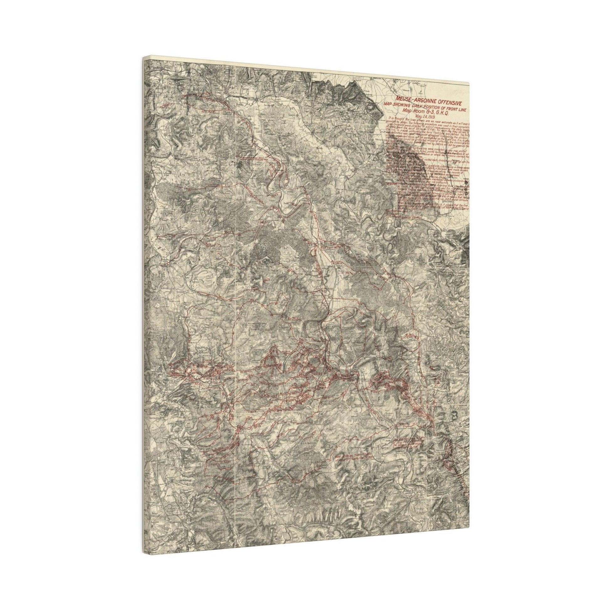 Close-up of detailed handwritten annotations and date stamps on the map section from the G-3 room, emphasizing historical