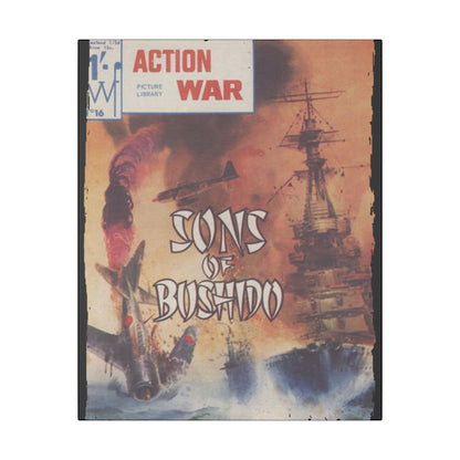 Close-up of the vibrant comic illustration on canvas highlighting dynamic line work and bold color contrasts at a low-angle