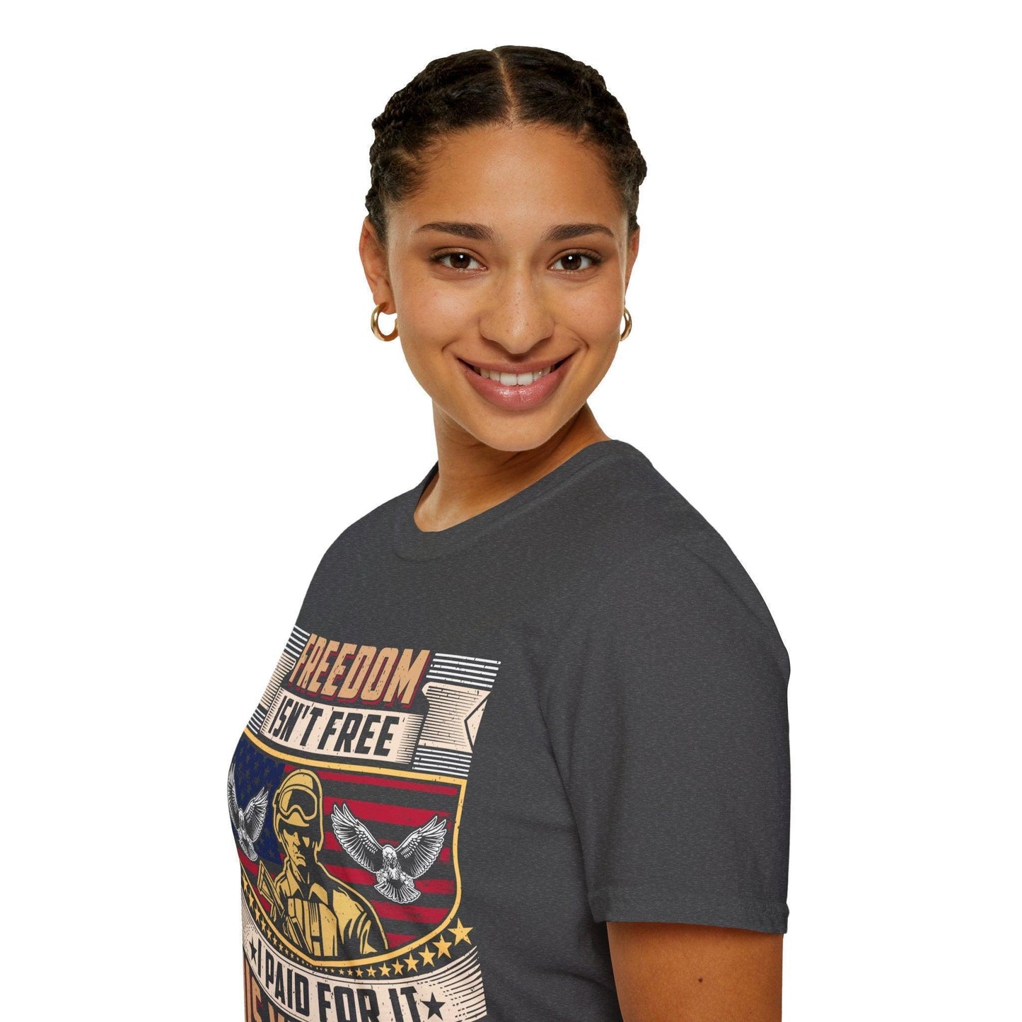 Close-up of the unisex relaxed fit T-shirt's neckline emphasizing soft cotton fabric and subtle stitching detail in deep