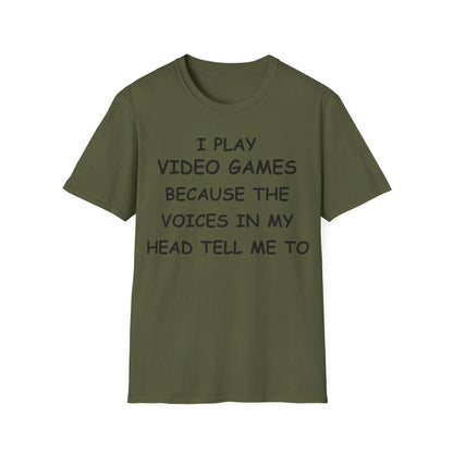 Front upper chest detail showcasing the "I Play Video Games" black unisex Softstyle T-Shirt's smooth cotton fabric and clean