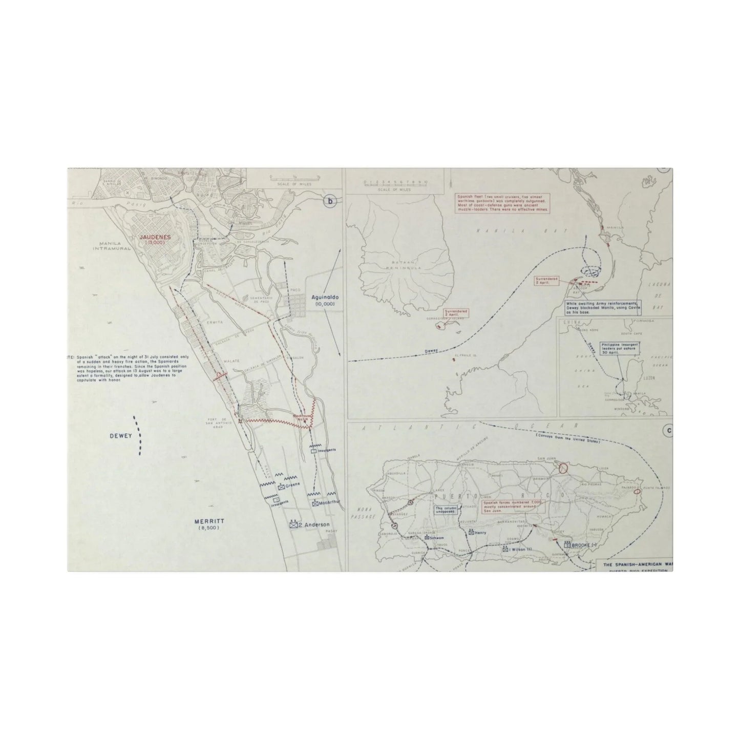 Spanish-American War, Philippines and Puerto Rico, Puerto Rico Expedition 25 July - 12 Aug, Naval Operations in Manila Bay 30 Apr - 1 May, Capture of Manila 13 Aug 1898 - Pacific Sky Games