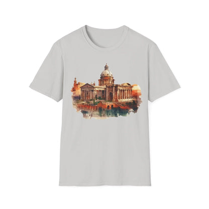 Close-up of the unisex softstyle T-shirt's fabric showcasing smooth cotton-blend texture and subtle heather gray color from