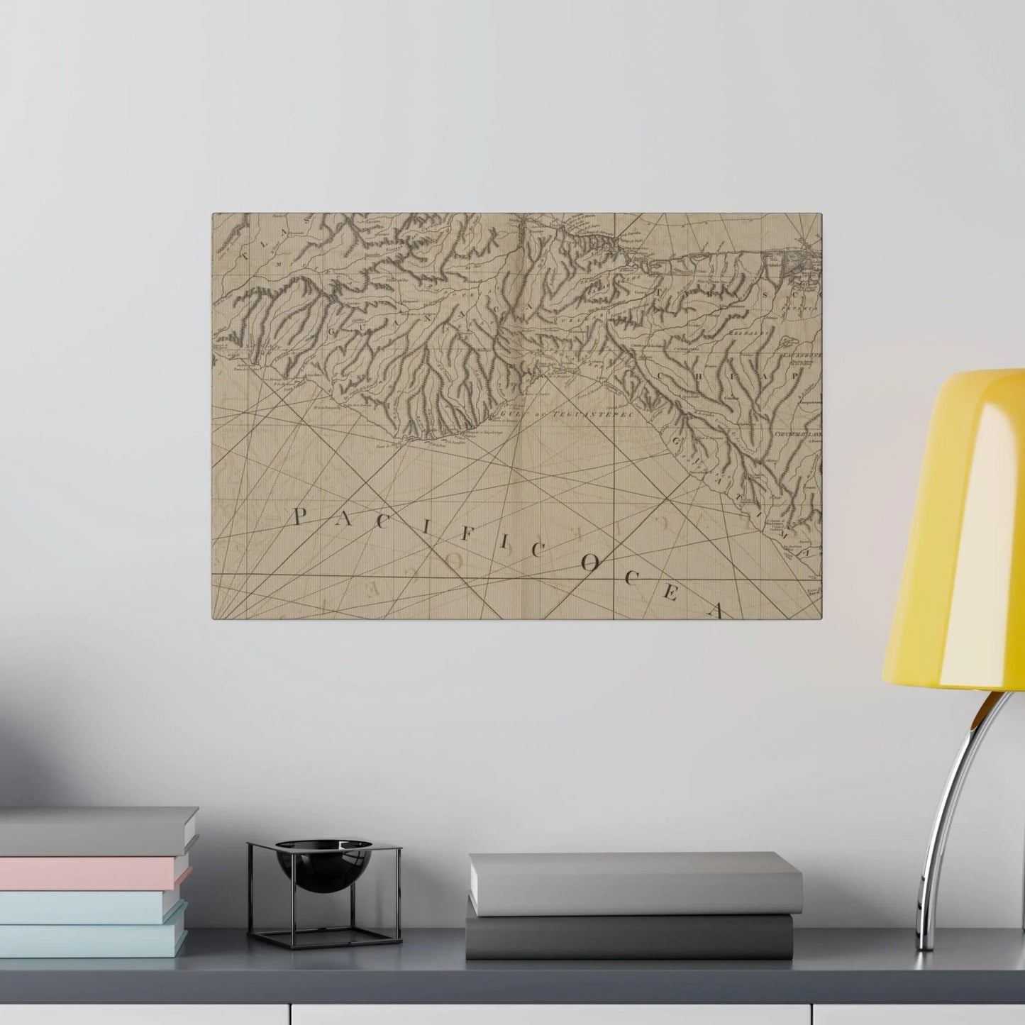 Close-up of textured canvas surface highlighting subtle brushstrokes and warm coastal color palette of the Coast of New