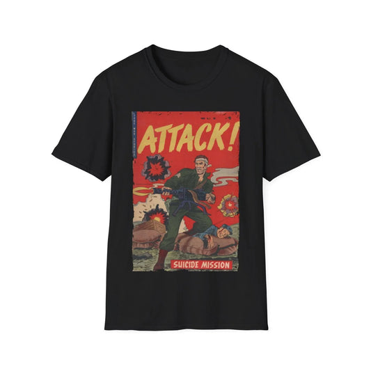 Printify Attack! No. 6 unisex softstyle T-shirt in heather navy cotton, crew neck, regular fit, short sleeves