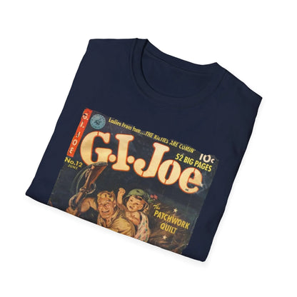 Close-up of the G.I. Joe No.12 Jun T-shirt's collar stitching with relaxed fit and navy blue color on soft cotton fabric.