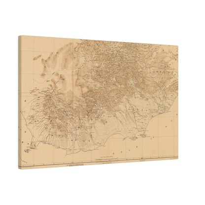 Close-up of textured canvas surface highlighting the detailed map engraving of Aden Protectorate, Arabian Peninsula 1914.