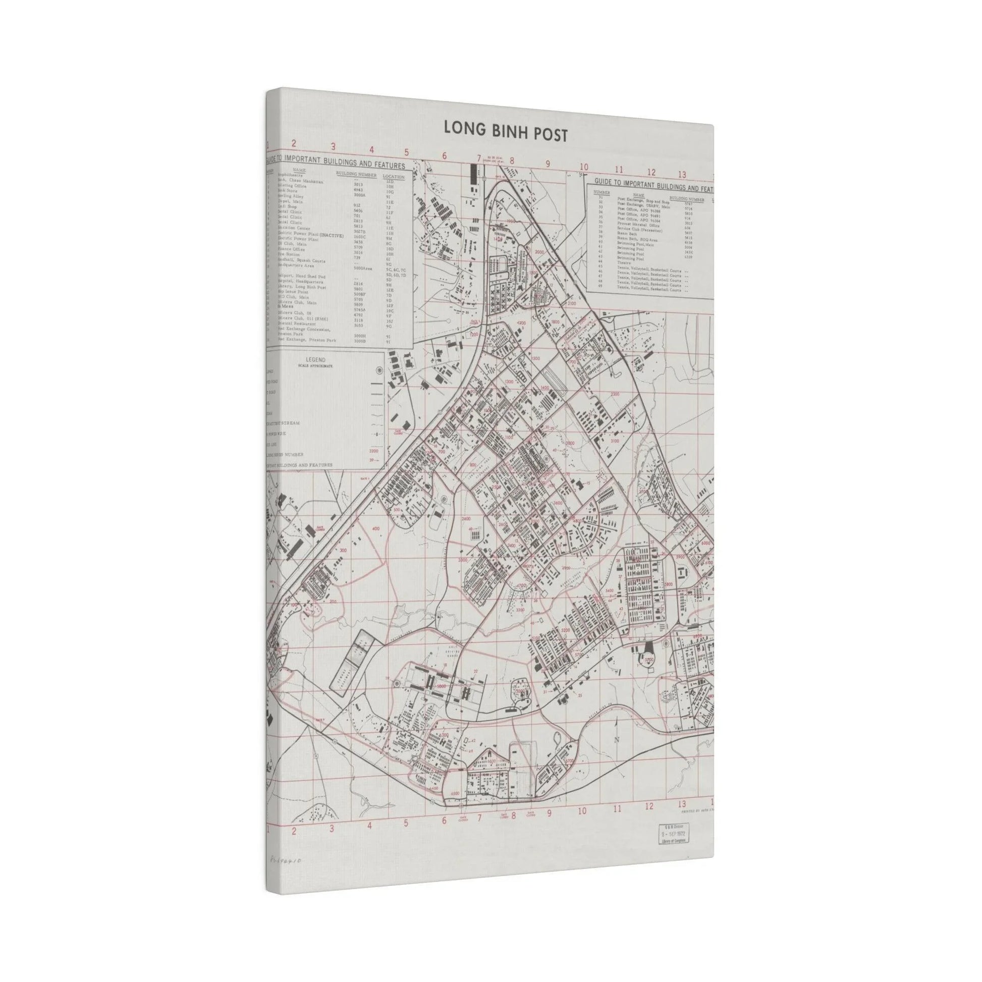 Close-up of textured canvas surface highlighting the detailed brushstrokes and vintage color tone of the Long Bình Post