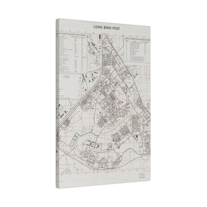 Close-up of textured canvas surface highlighting the detailed brushstrokes and vintage color tone of the Long Bình Post