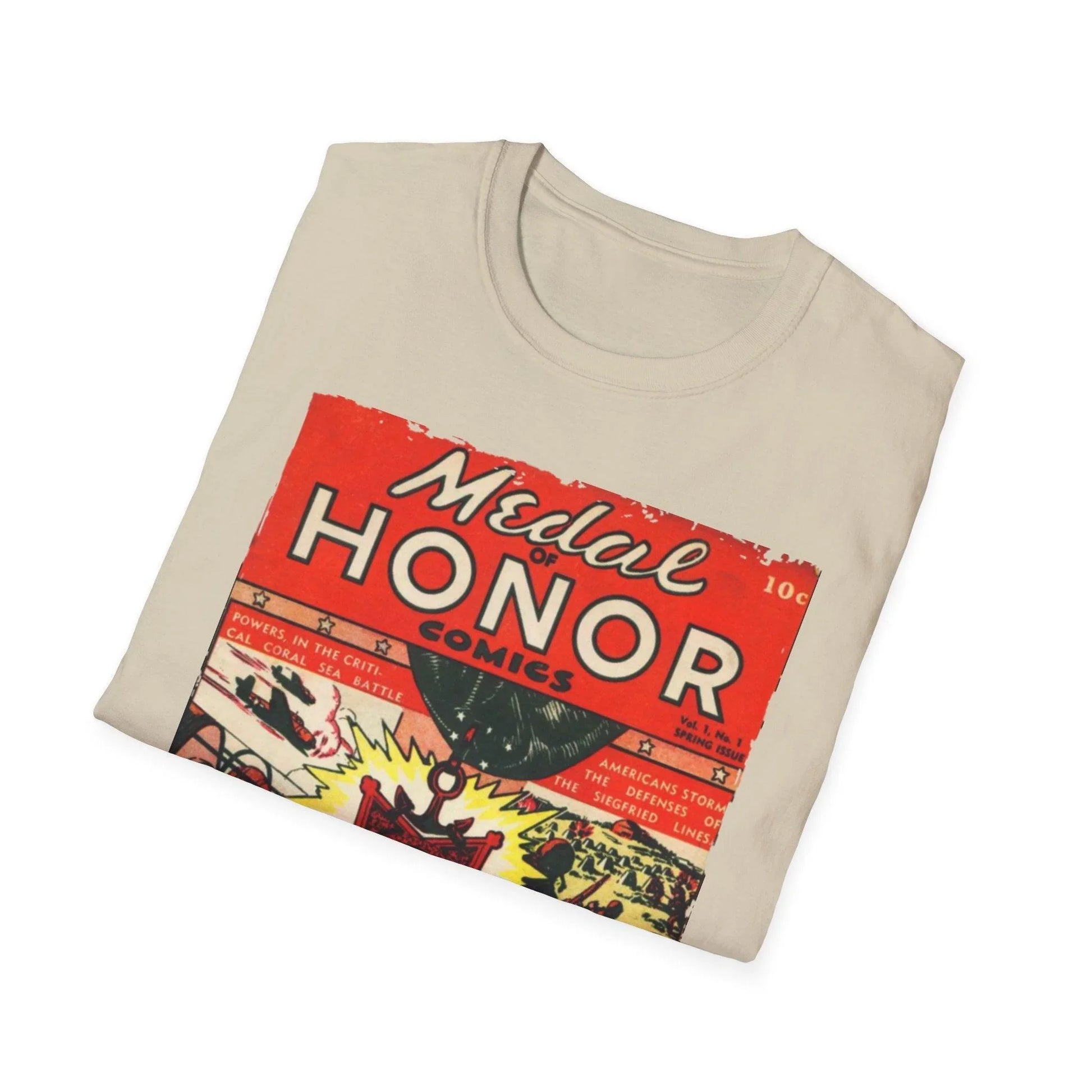 Close-up of the navy cotton fabric showing the smooth, tightly woven texture and relaxed fit collar of the Medal Of Honor