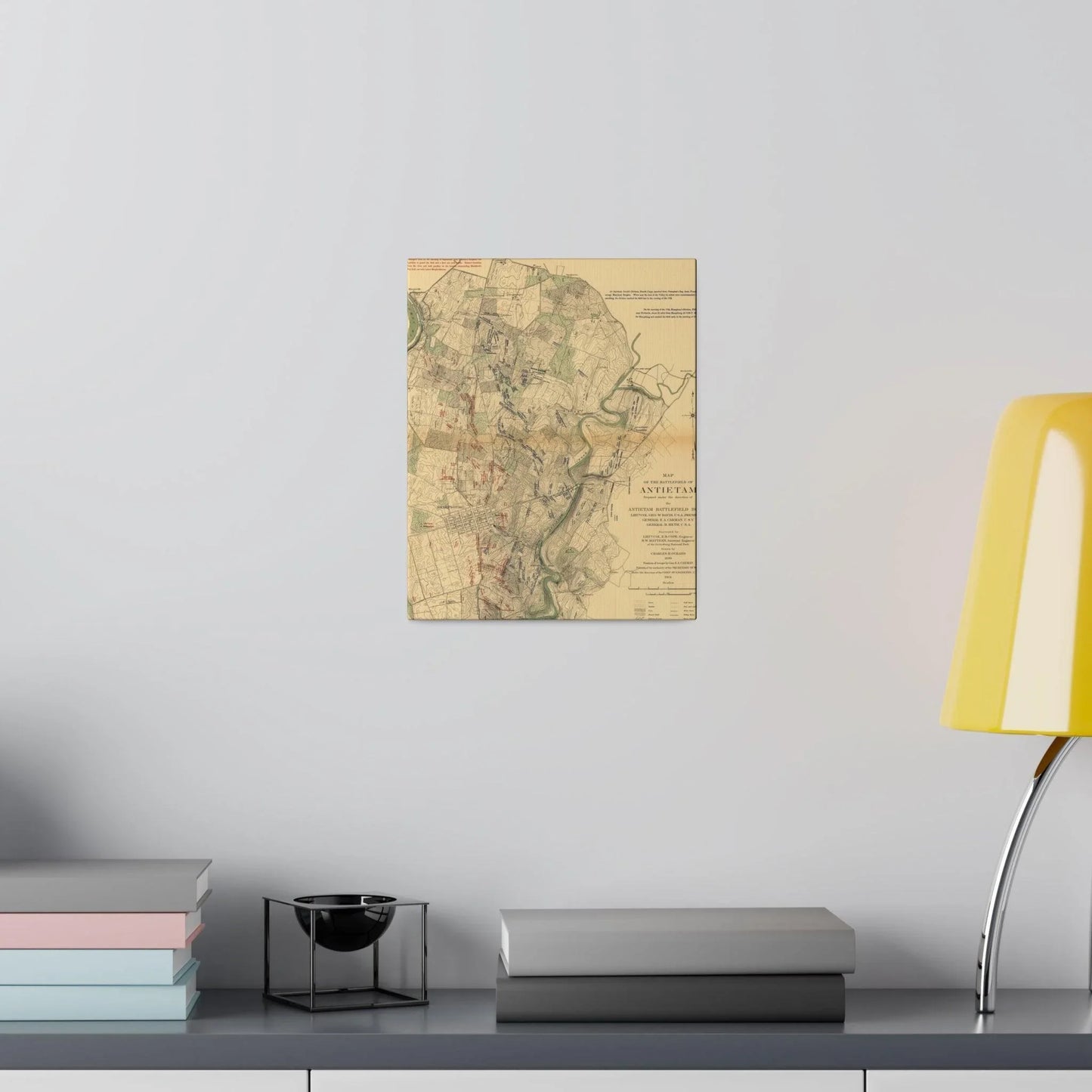 Close-up of the canvas texture highlighting detailed brushstrokes and subtle coloring of the Antietam Battlefield scene.