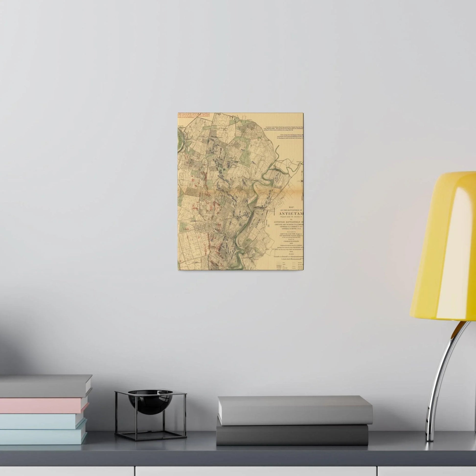 Close-up of the canvas texture highlighting detailed brushstrokes and subtle coloring of the Antietam Battlefield scene.