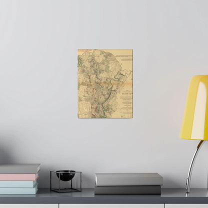 Close-up of the canvas texture highlighting detailed brushstrokes and subtle coloring of the Antietam Battlefield scene.