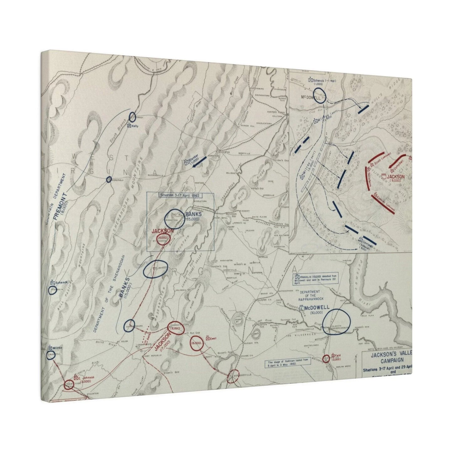 Close-up of canvas texture highlighting detailed brushwork and muted color tones from the Battle of McDowell scene.