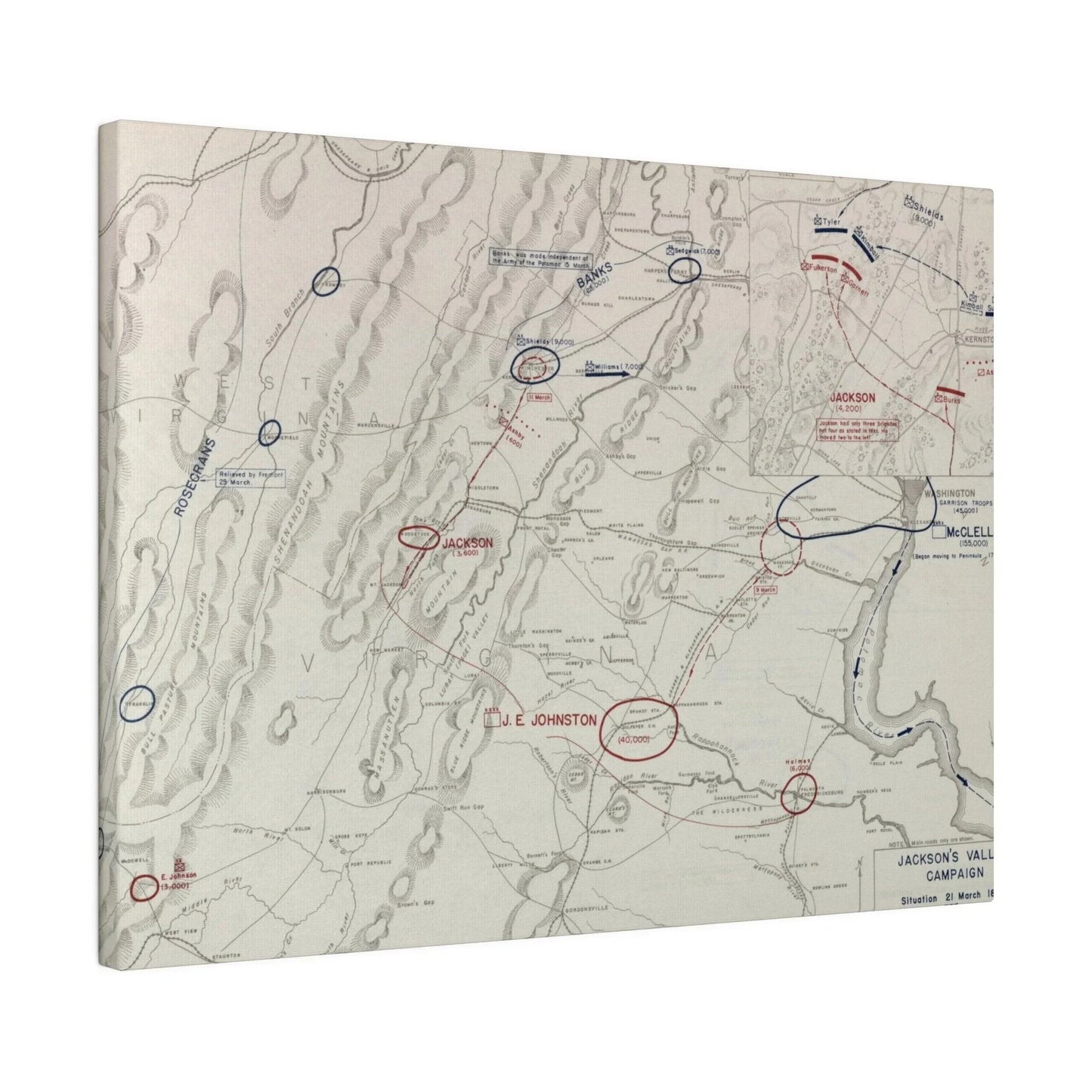 Close-up of textured canvas highlighting battle scene details and aged finish from a top-down perspective.