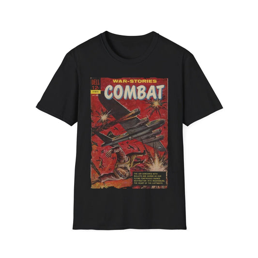 Combat Dec 1962 unisex cotton crew neck T-shirt in black with vintage military print, regular fit, Printify branding