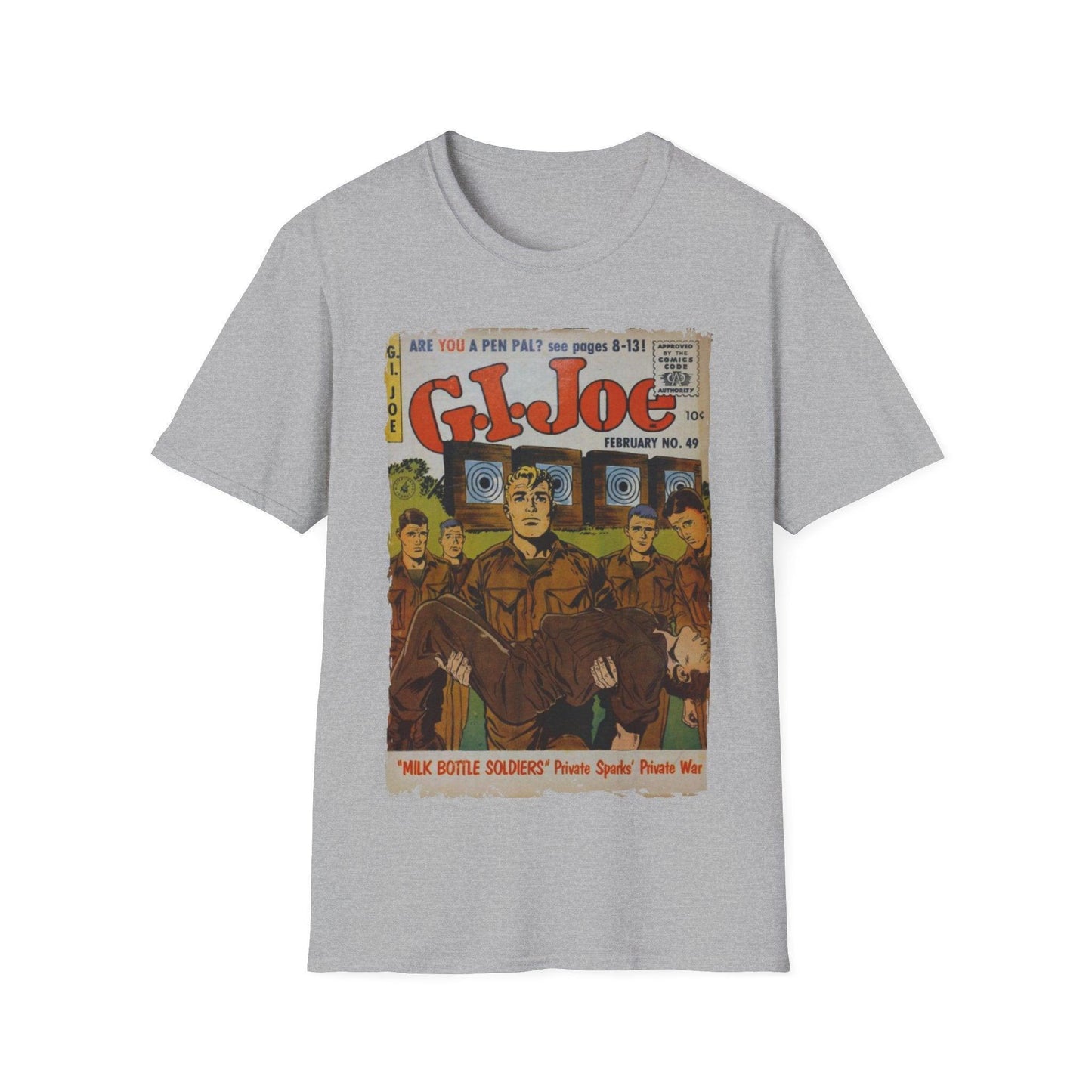 Close-up of the G.I. Joe No.49 softstyle label sewn on the inside neckline with neat stitching and black text on white