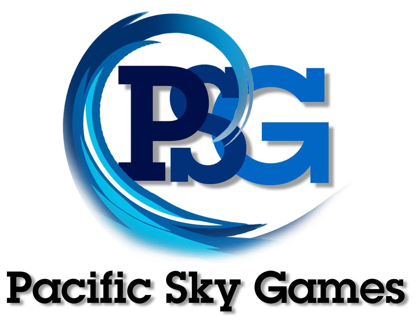Pacific Sky Games gift card with colorful logo on matte white paper card, 3x2 inches, smooth texture